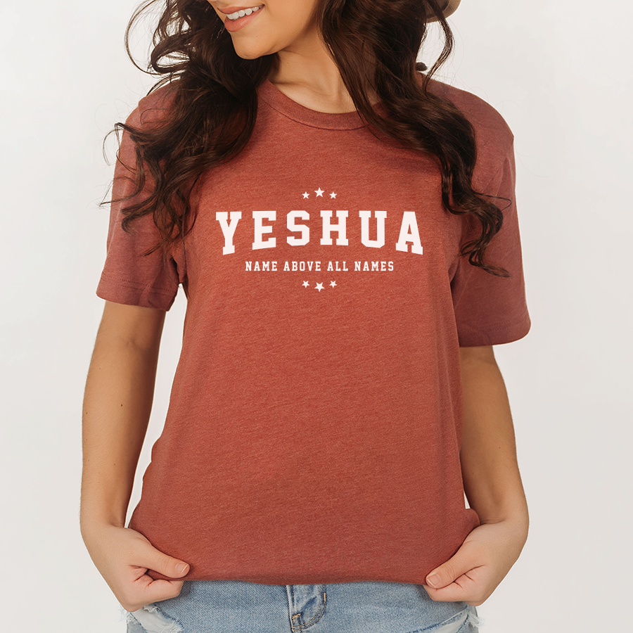 Yeshua Name Above All Names Women’s Shirt in heather clay color
