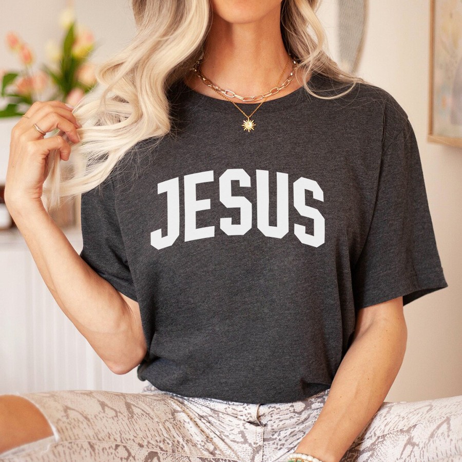 Jesus Women’s Christian Shirt in dark grey heather color
