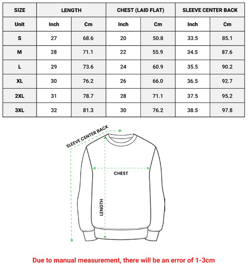 Size chart for Sweatshirt G18000