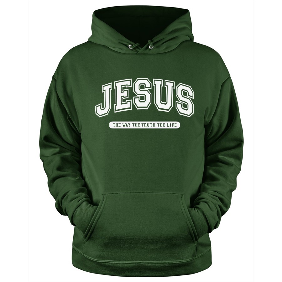 Jesus The Way The Truth The Life Christian hoodie in forest color