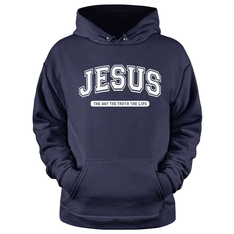 Jesus The Way The Truth The Life Christian hoodie in navy color