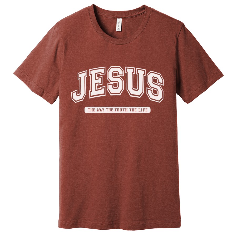 Jesus The Way The Truth The Life women's Christian T-Shirt in heather clay color