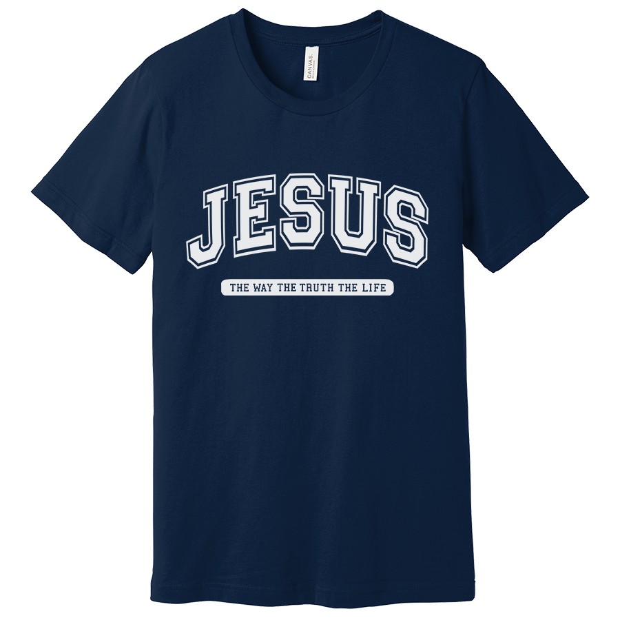 Jesus The Way The Truth The Life women's Christian T-Shirt in navy color