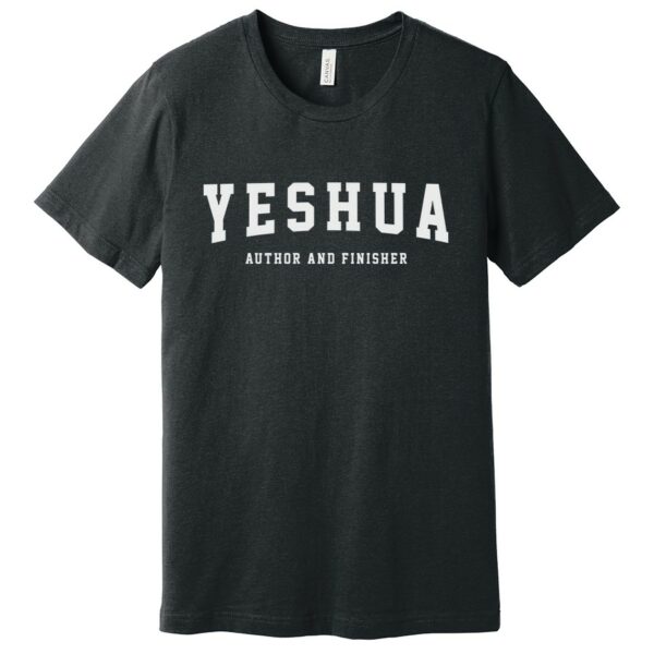 Yeshua Author And Finisher Women’s Christian Shirt in dark grey heather color