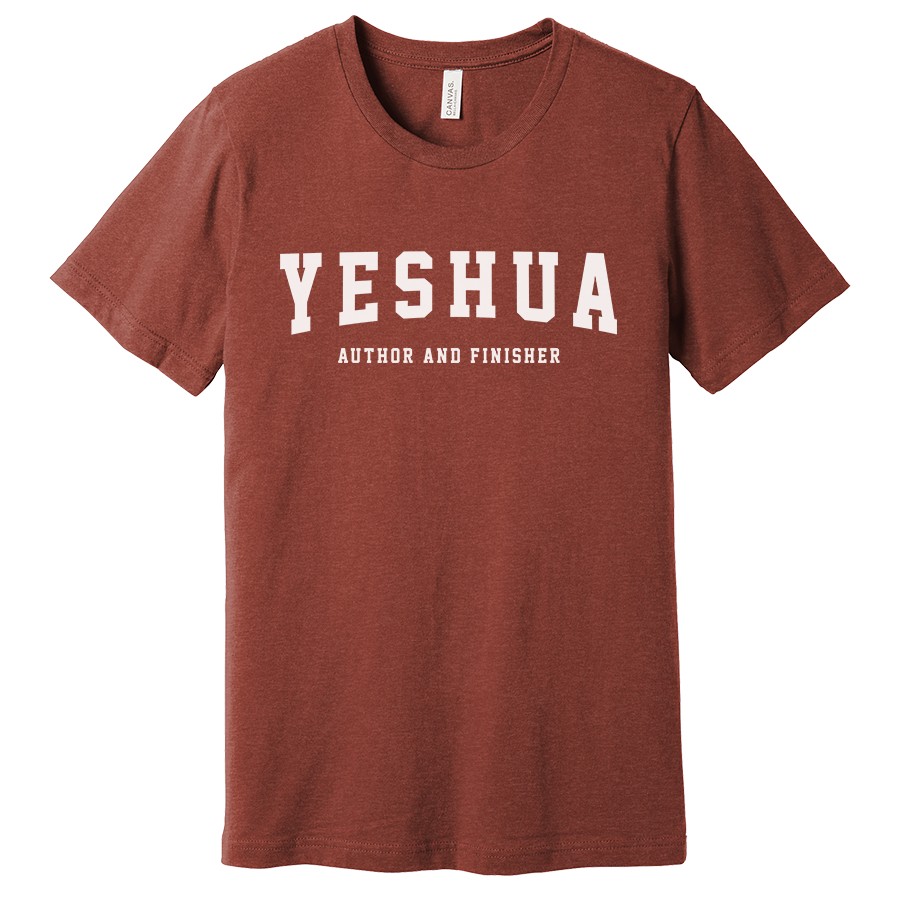 Yeshua Author And Finisher Women’s Christian Shirt in heather clay color