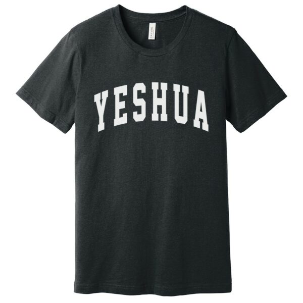 Yeshua Women’s Christian T Shirt in dark grey heather color