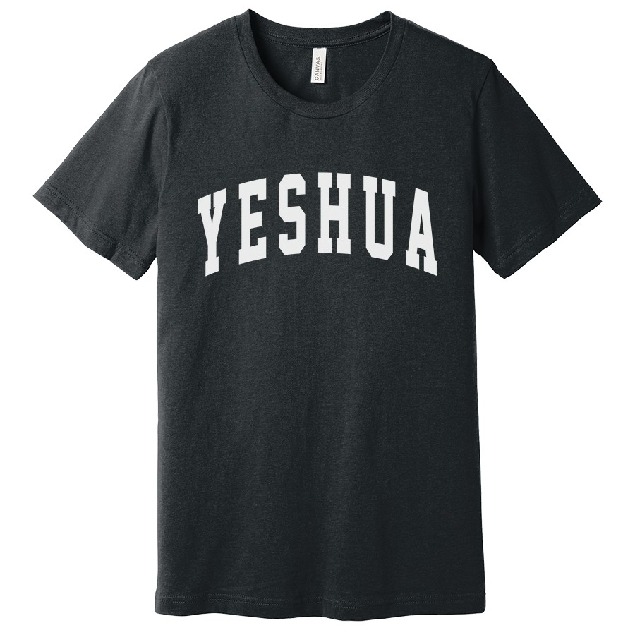 Yeshua Women’s Christian T Shirt in dark grey heather color