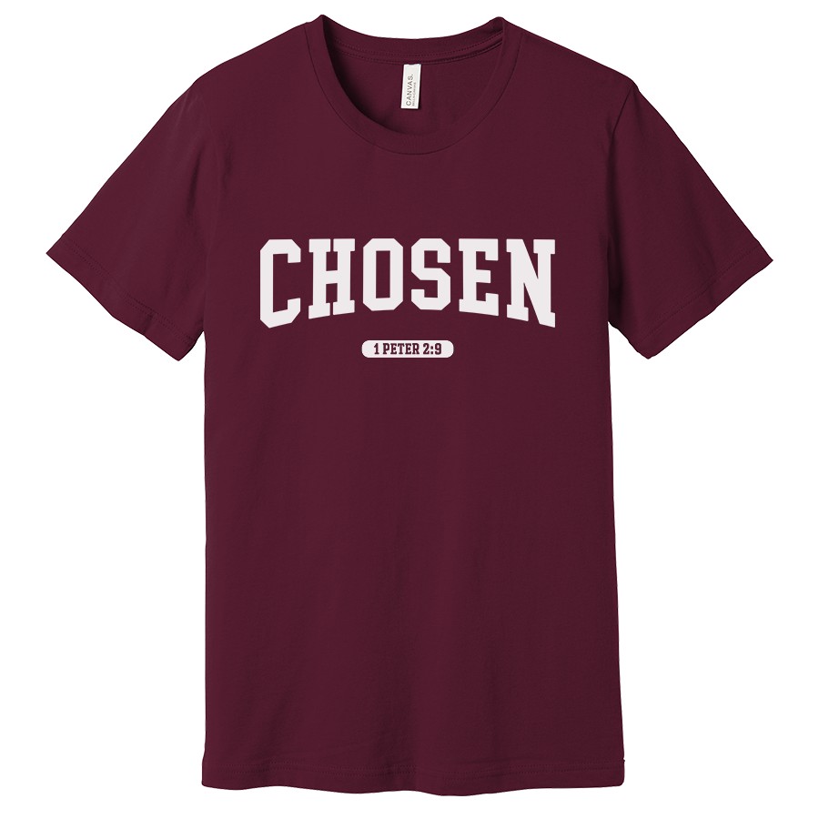 Chosen Women's Christian shirt in maroon color