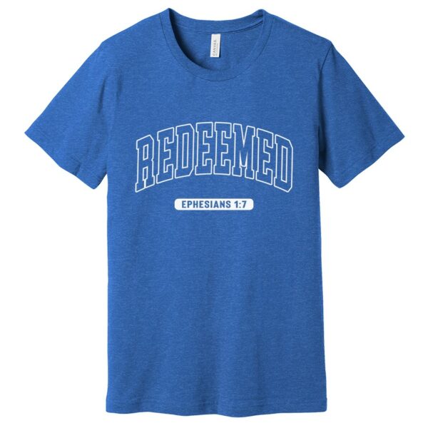 Redeemed women's shirt in heather royal blue color