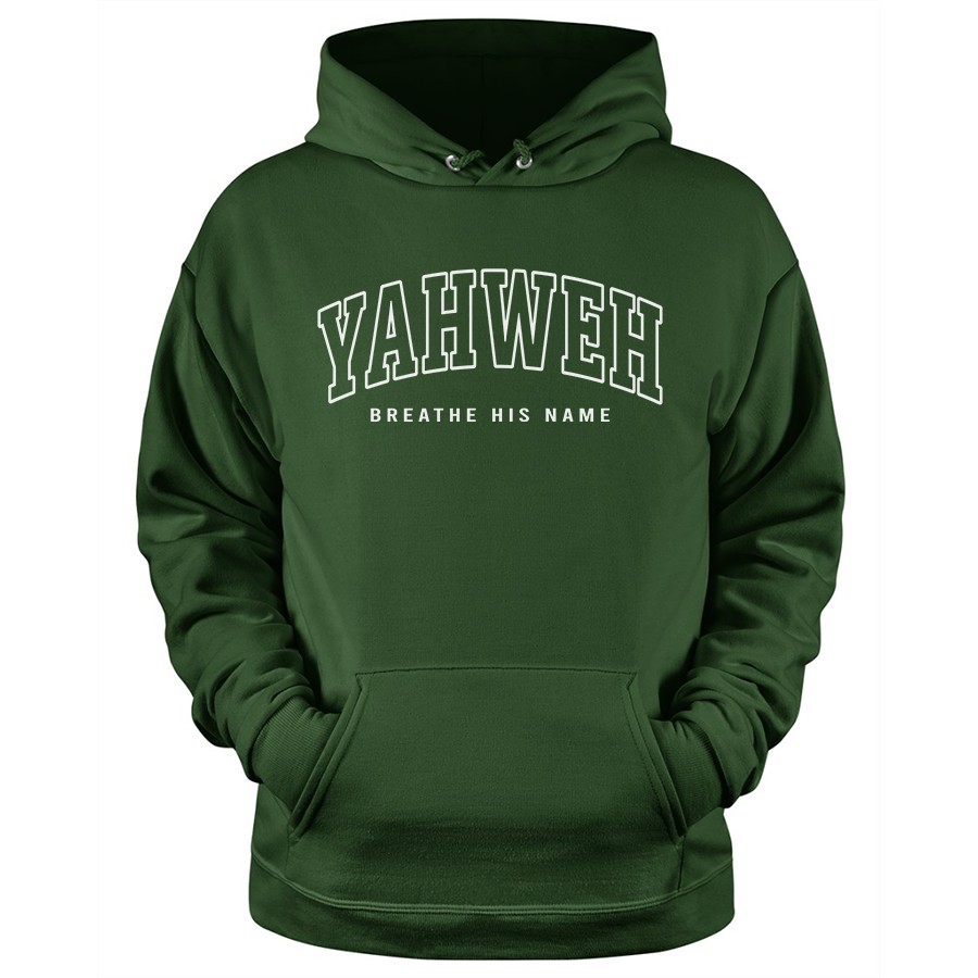 Yahweh Breath His Name Christian hoodie in forest color