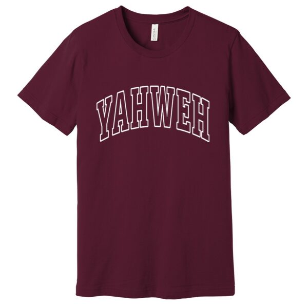 Yahweh women's Christian shirt in maroon color