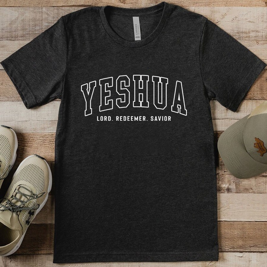 Yeshua Lord Redeemer Savior Men's Shirt in dark grey heather color