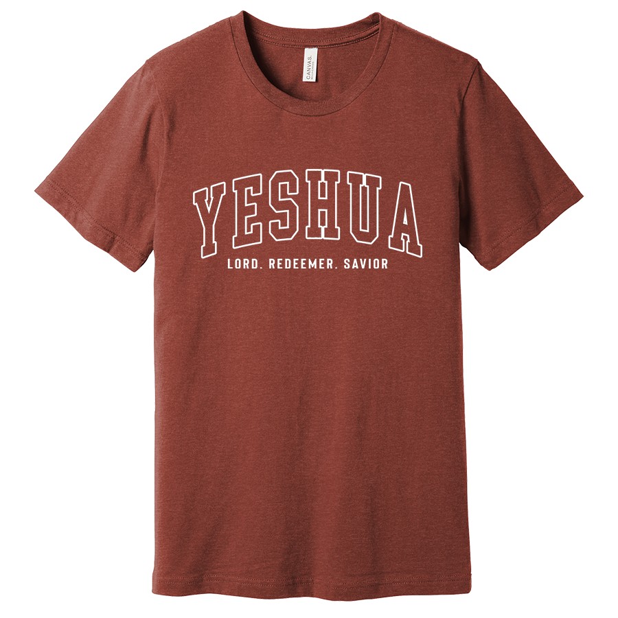 Yeshua Lord Redeemer Savior Women's Shirt in heather clay color